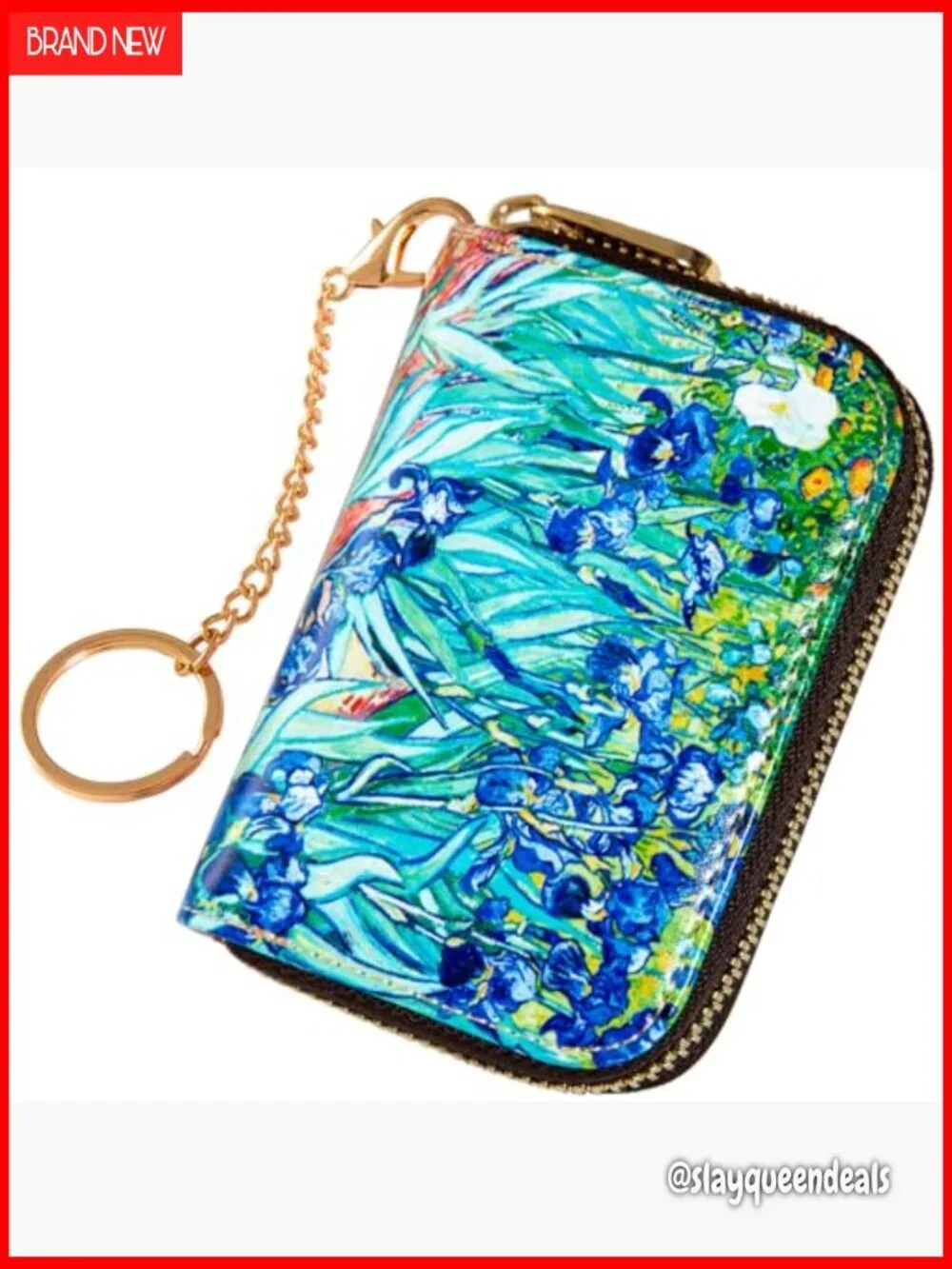 Slim RFID Blocking Leather Wallet with Keychain, 10 Card Slots